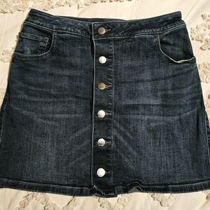 Express Dark Blue Button-Front Mini Skirt